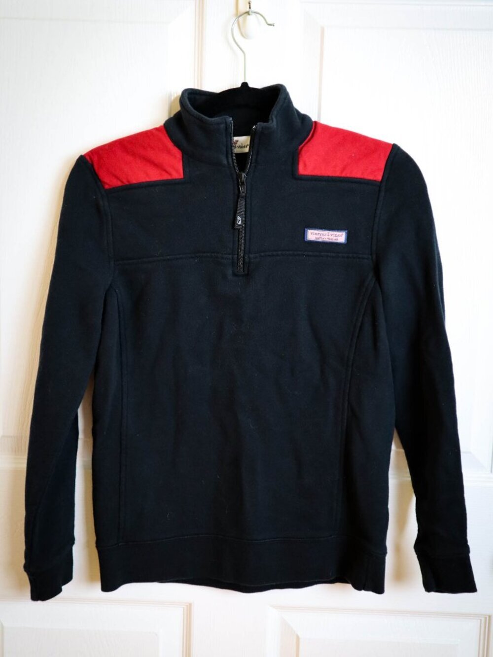 Vineyard Vines Shep Shirt Sweatshirt 1/4 Zip Red & Black Sz XXS Preppy Nautical